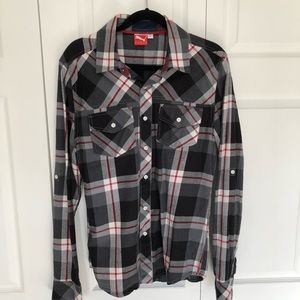 Mens puma plaid long sleeve collard shirt. Sz Md.